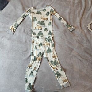 Burt's Bees Kids 4t Matching Set Pajamas Pine Tree Deer 100% Organic Cotton Xmas
